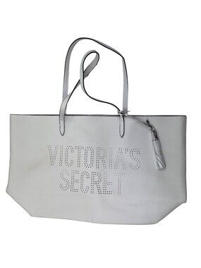 Victoria’s Secret White Logo Tote Bag Faux Leather Tassel